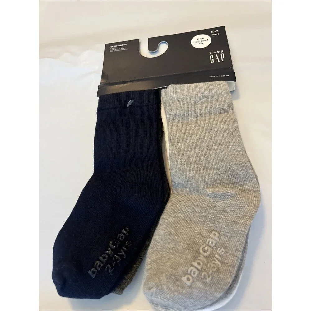 NEW GAP Toddler Boys Solid Cotton Crew Socks (4-Pack) Size 2-3 YRS